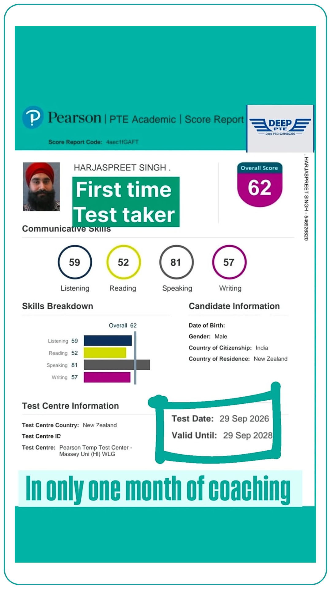 Student Result of Deep PTE